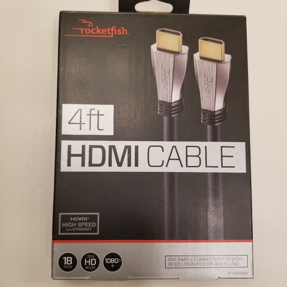 Vintage Other - NIB Rocketfish 4ft 1080p+ 4Kx2K UltraHD HDMI High Speed 18Gbps Cable Black